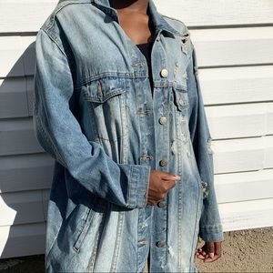 Distressed Jean Jacket with Embroidered fl…